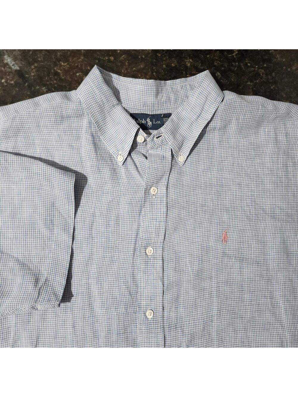 Polo Ralph Lauren Linen Button Down Gingham Plaid Check Summer Preppy Shirt XXL